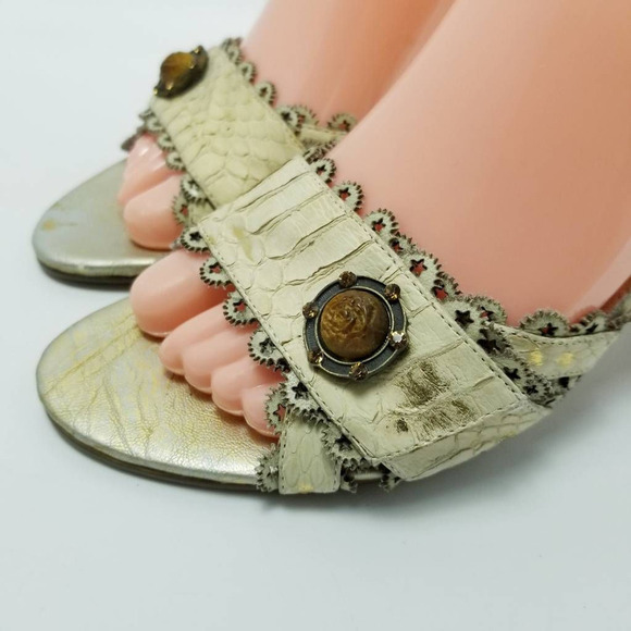 Cantarini Womens Ankle Strap Heels Sandals Shoes Beige Snakeskin Size EU 35 - Picture 8 of 13